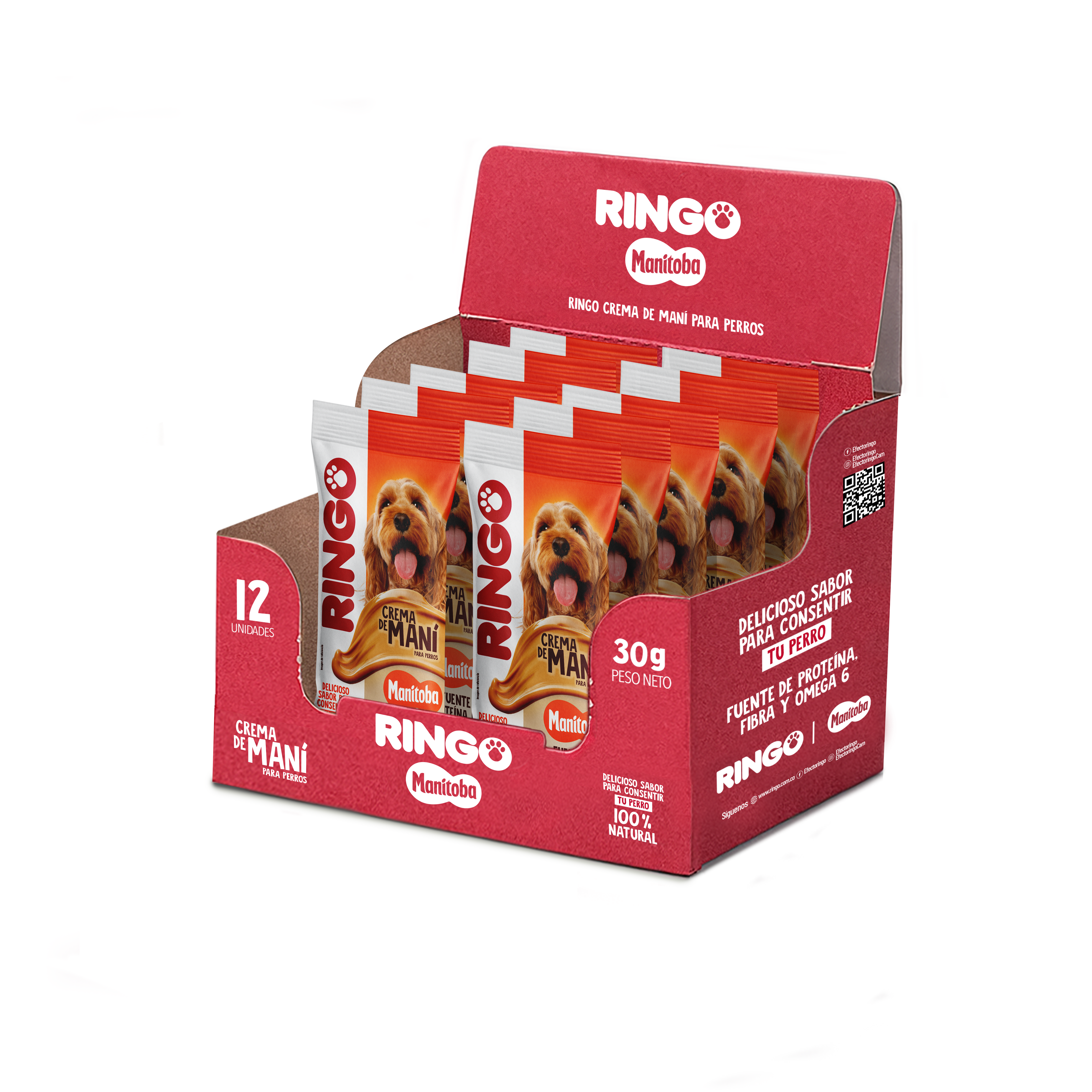 Caja de Crema de Maní 100% natural para perros por 12 unidades. Rico en Omega-6 y fibra